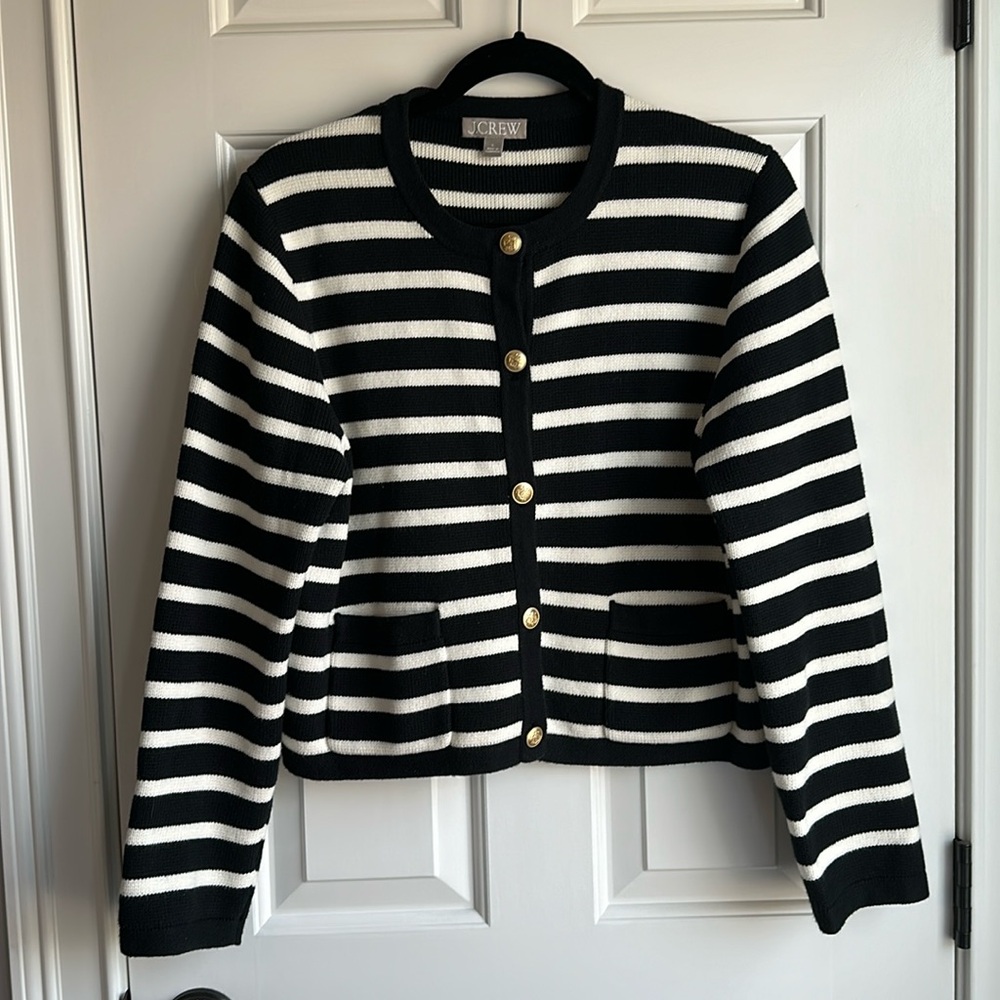 J Crew striped lady jacket/sweater. Size L